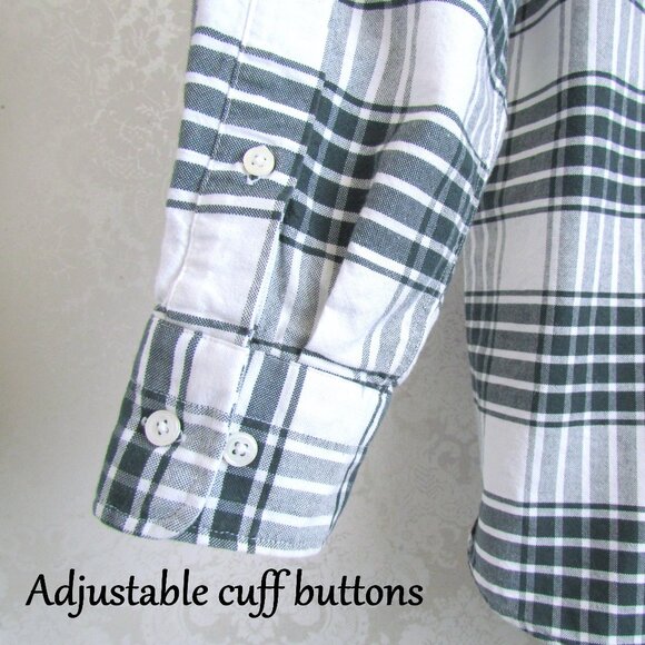MEN'S COTTON SHIRT, M- L TALL, 16x34" LONG SLEEVED BLACK WHITE PLAID BD BAGGIES - Picture 2 of 7